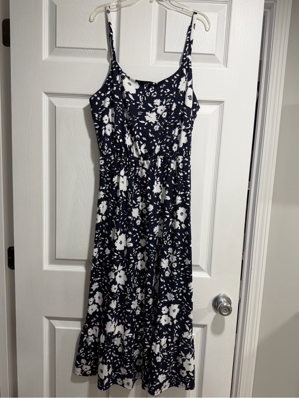 French Grey Navy and White Floral Midi Sundress